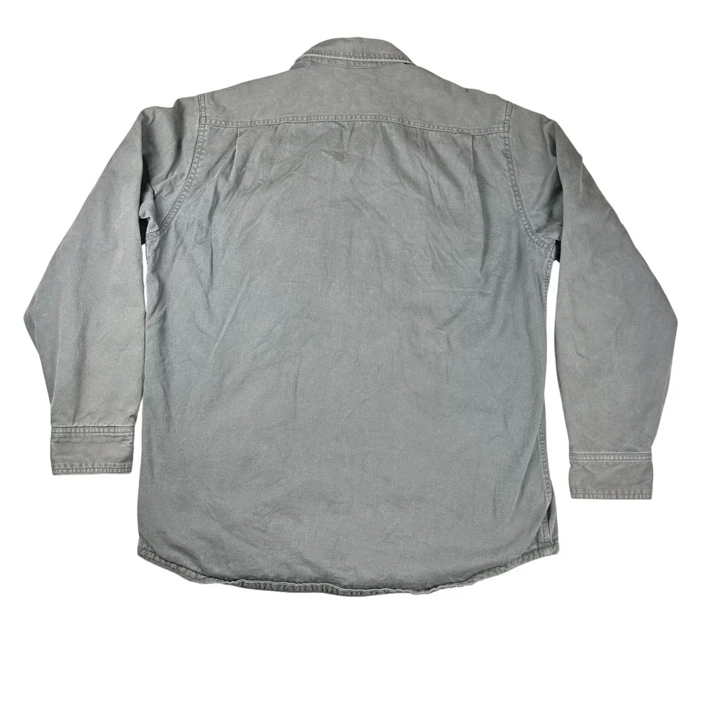 Eddie Bauer‎ Mens Tall Fleece Lined Cotton Twill Shirt Jacket Grey Stripe TL